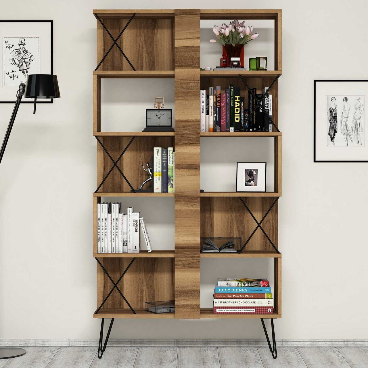 Biblioteca, Hommy Craft, Extra 845HCT3632, 90 x 167.3 x 22 cm, pal melaminat, nuc - imagine 5